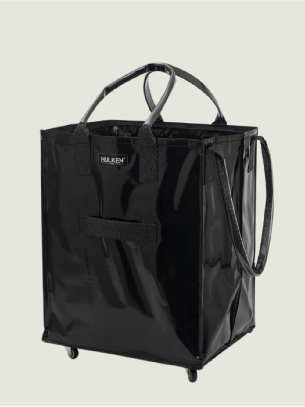 Hulken Medium Black Patent Wheeled Travel Tote